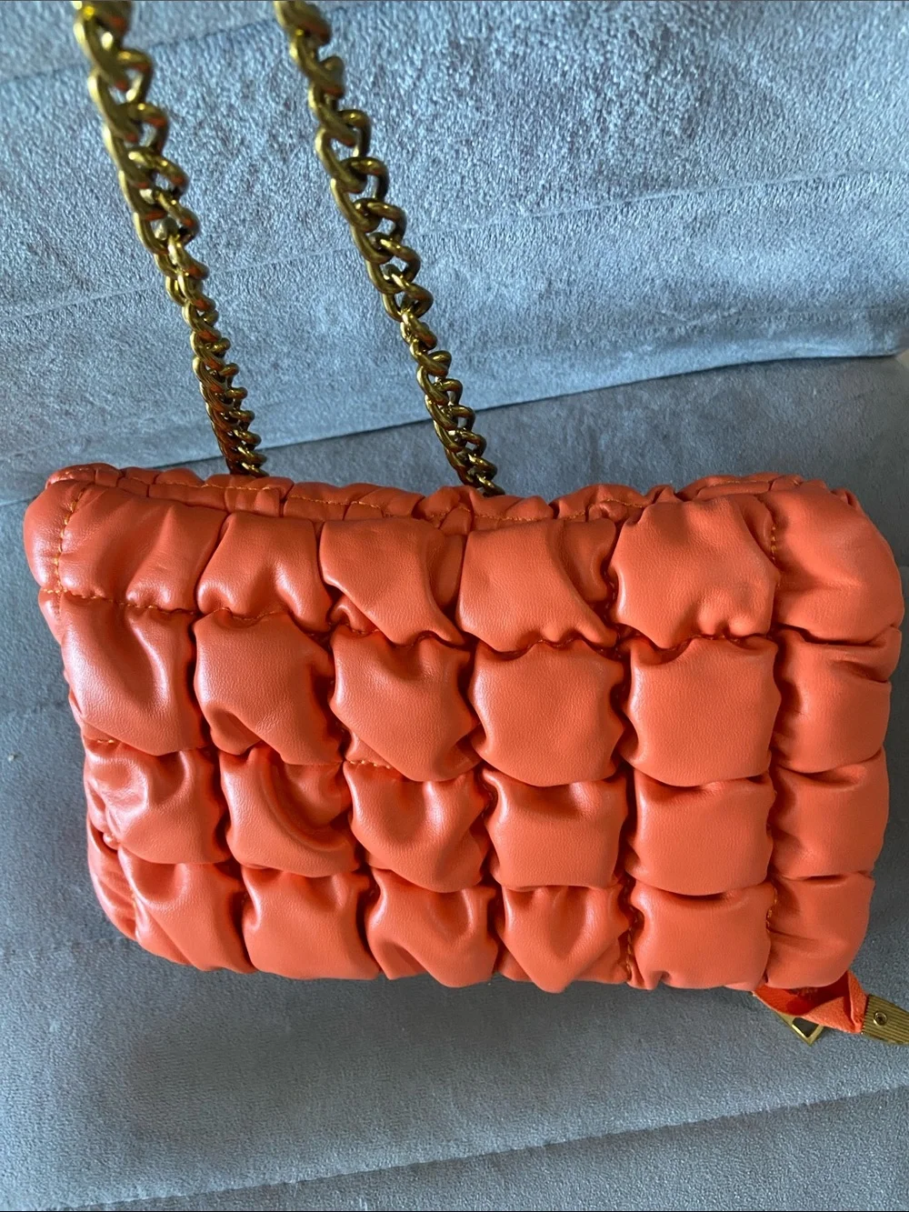 Zara Orange Quilted Chain Crossbody Bag